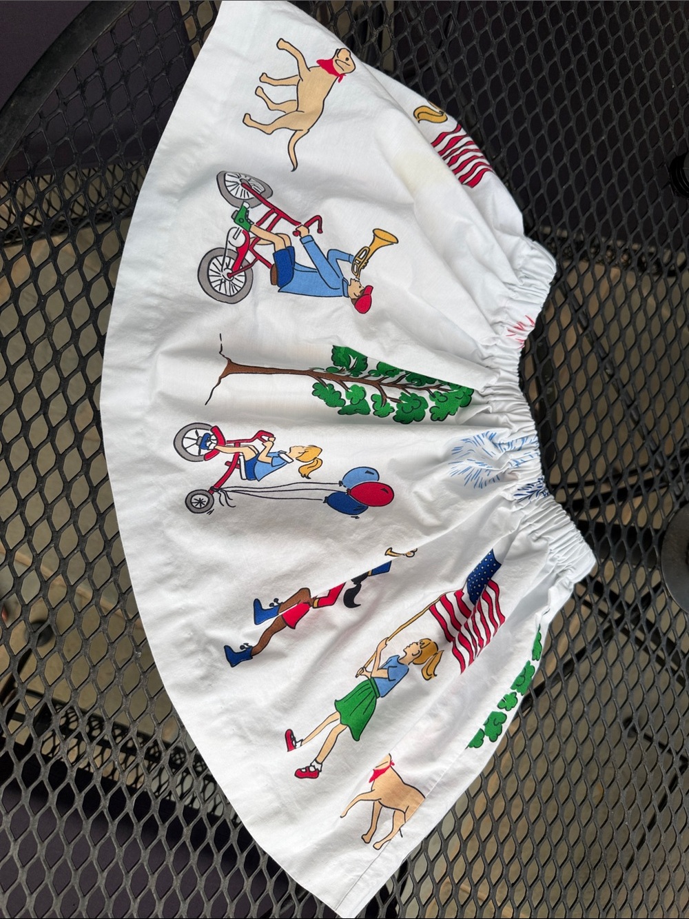 Eleanor Rose White Cotton Skirt with Patriotic & Playful Cartoon Print